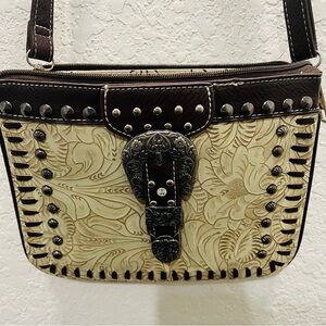 Black and Cream Studded Women's Bag Western Crossbody